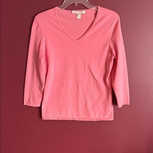 Belford Coral color V-Neck 3/4 length sleeves Women's lightweight pullover sweat